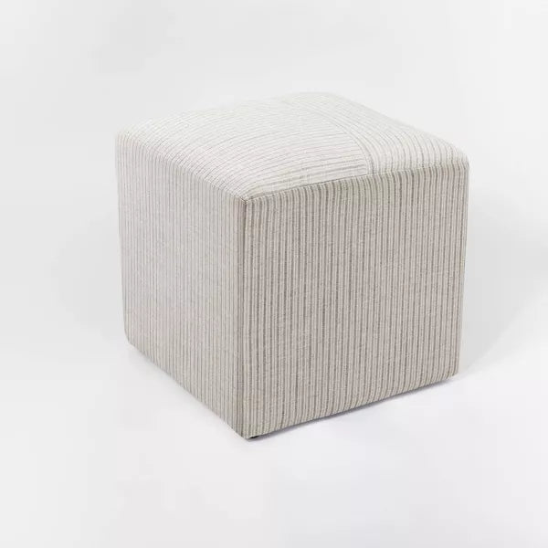 Lynwood Square Upholstered Cube Ottoman - Threshold™ designed with Studio McGee (Color Tan Stripe)