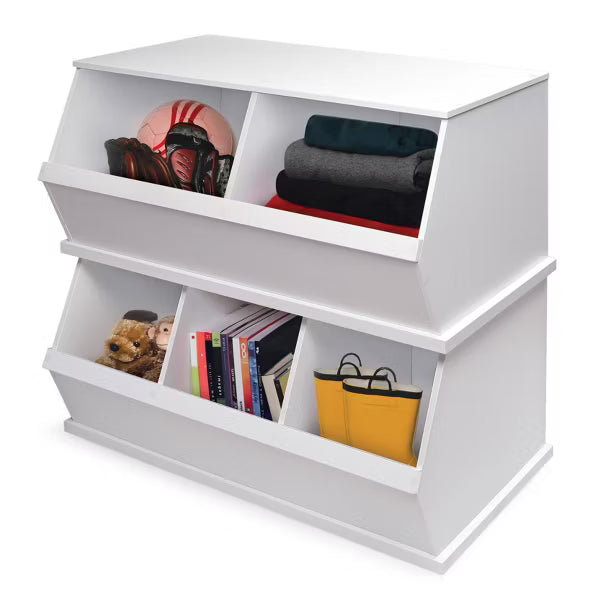 Badger Basket Children S Two Bin Wood Stackable Storage Organizing Cubby 5.3 Cu Ft. - White