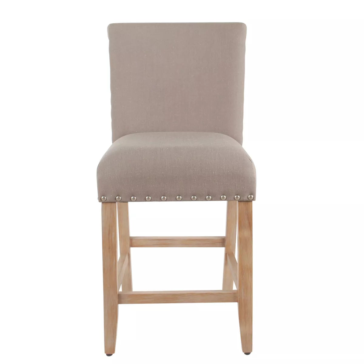 24" Upholstered Counter Height Barstool with Nailheads - HomePop (Color Tan)