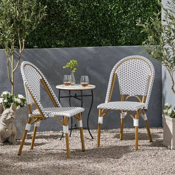 Christopher Knight Home Elize 2pk Outdoor French Cafe Chairs: Aluminum Frame, PE Rattan, UV & Water-Resistant -