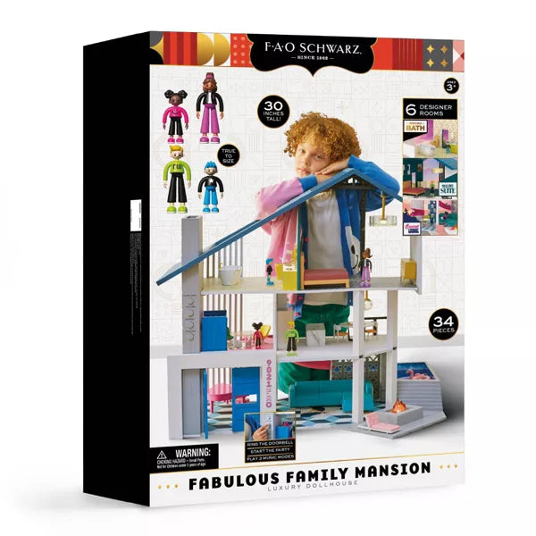 F.A.O. Schwarz Fabulous Family Mansion Luxury Dollhouse - 34pcs