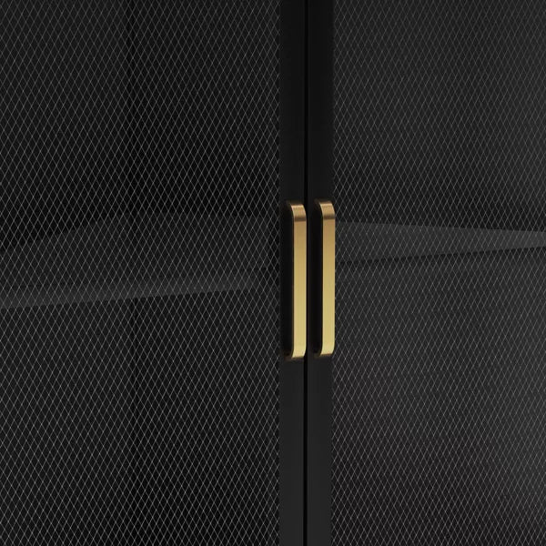 Mesh Corner Cabinet Black - Threshold™: Sleek Metal Storage with Golden Handles, V-Shaped Design