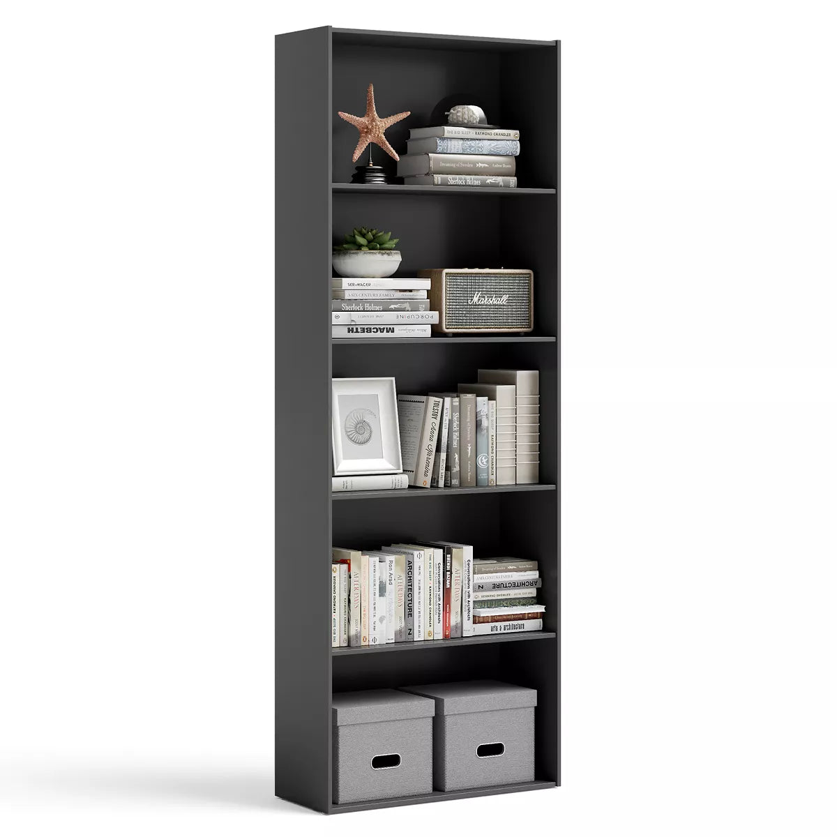 5-Shelf Storage Bookcase Modern Multi-Functional Display Cabinet Furniture Black