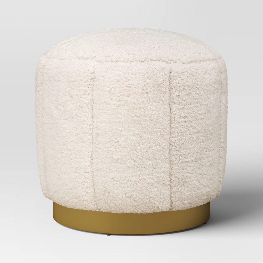 Galena Channel Tufted Shearling Brass Ottoman Cream - Threshold™