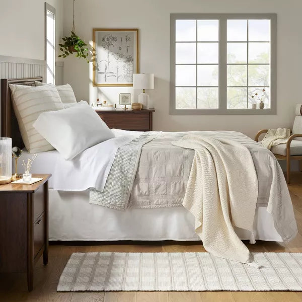 Grid Stitched Quilt Taupe/Green/Cream - Hearth & Hand™ with Magnolia (King)