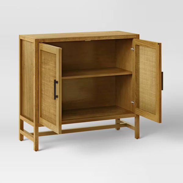 Warwick 2 Door Cabinet Natural - Threshold™: Transitional Style, Wood Frame, Adjustable Shelves, Anti-Tip Hardware