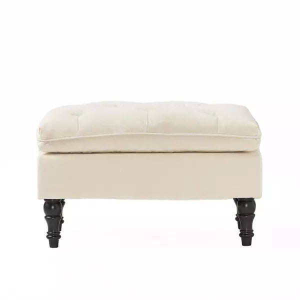 Jeremy Tufted Ottoman Crème Velvet - Christopher Knight Home: Upholstered Footrest, Hardwood Frame, 200lb Capacity