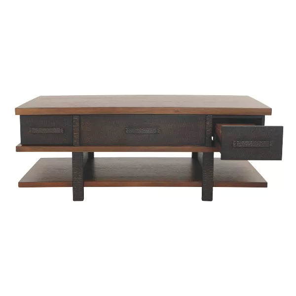 Stanah Coffee Table with Lift Top Black/Brown - Signature Design by Ashley: Storage Shelf, Rectangular, Mid-Century Modern Style