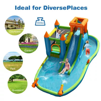 Costway Bountech Inflatable Water Slide Kids Bounce House Splash Water Pool w/ Blower