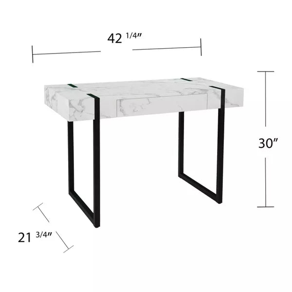 Wennan Modern Faux Marble Desk Black/White - Aiden Lane: Sturdy Iron Frame, Spacious Worktop