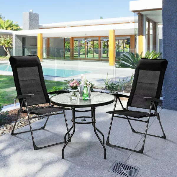 2PCS Patio Folding Dining Chairs Portable Camping Headrest Adjust Black