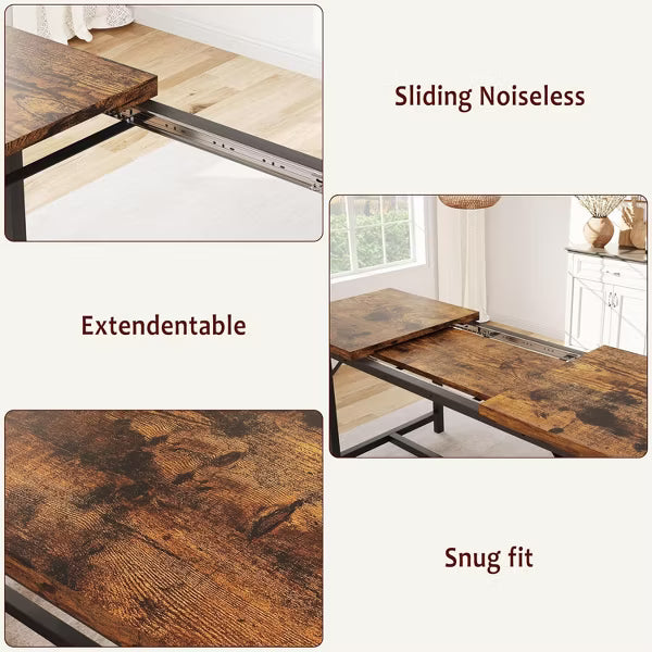 Nasitip 3-Piece Extendable Wooden Dining Set,Stretchable Table with 2 Upholstered Benches, Dining Table Set for 4-6, Space-Saving Retro Farmhouse Set