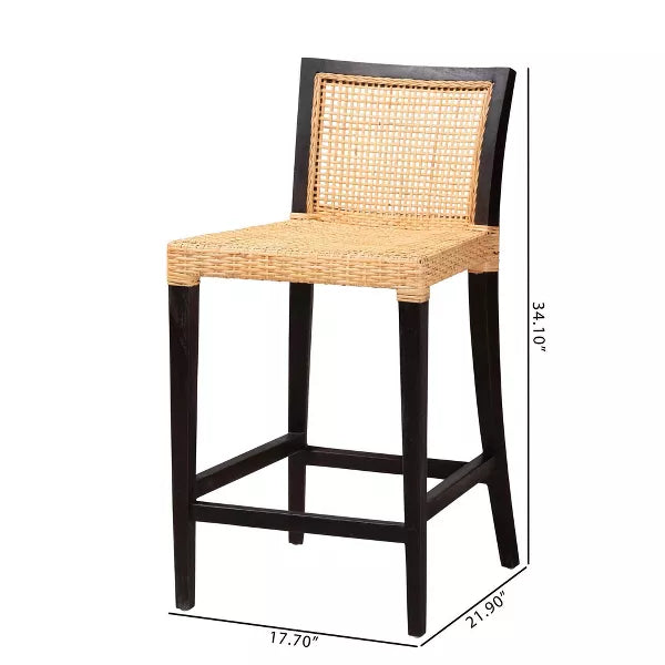 Baxton Studio Lingga Mahogany Wood and Natural Rattan Counter Height Barstool Dark Brown/Natural Brown: Fixed Height, No Assembly Required