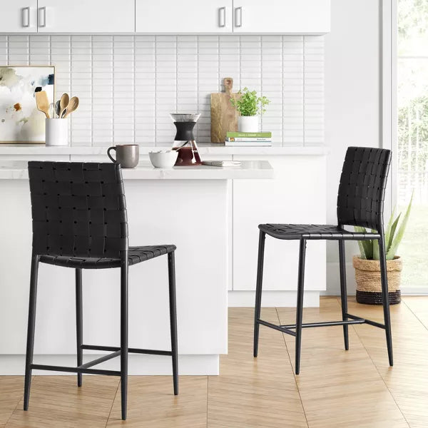 Wellfleet Woven Faux Leather Metal Base Counter Height Barstool - Threshold™ (black)