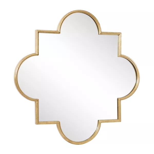 Wood Quatrefoil Wall Mirror Gold - CosmoLiving by Cosmopolitan: Contemporary Round MDF Frame, No Assembly Required