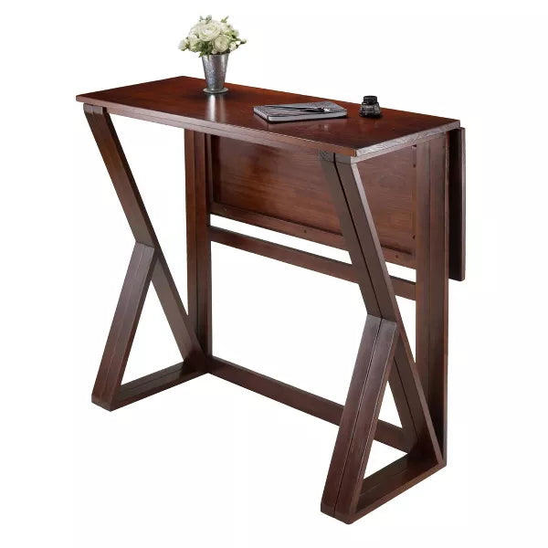 Harrington Drop Leaf Dining Table Wood/Walnut - Winsome: Counter Height, Seats 4, Criss Cross Base