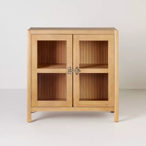 Grooved Wood with Glass 2-Door Cabinet - Natural - Hearth & Hand™ with Magnolia