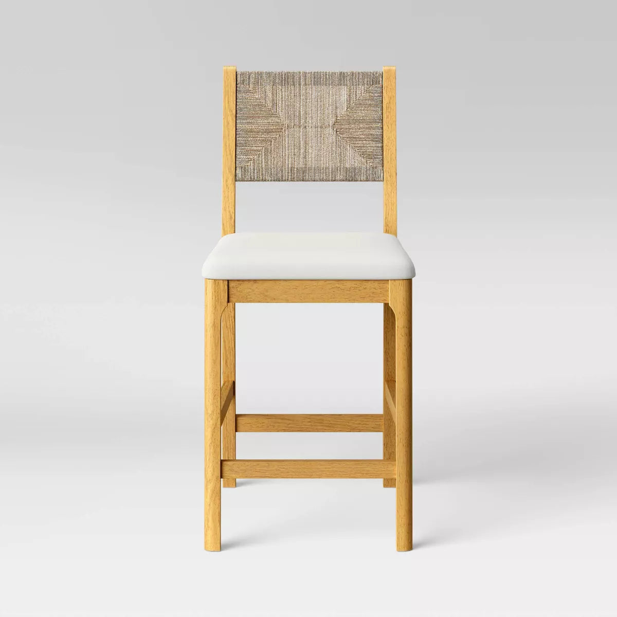 Bowman Counter Height Barstool Woven and Wood - Threshold™: Upholstered Seat, Rubberwood Legs