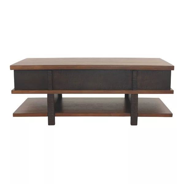 Stanah Coffee Table with Lift Top Black/Brown - Signature Design by Ashley: Storage Shelf, Rectangular, Mid-Century Modern Style