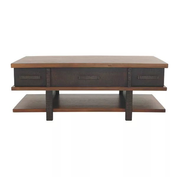 Stanah Coffee Table with Lift Top Black/Brown - Signature Design by Ashley: Storage Shelf, Rectangular, Mid-Century Modern Style