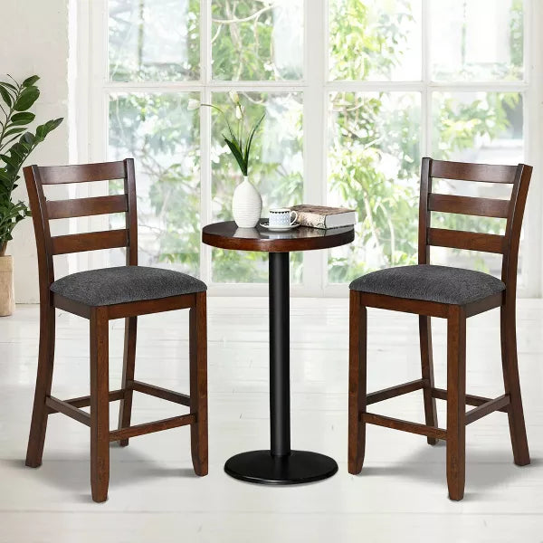 Set of 2 Barstools Counter Height Chairs w/Fabric Seat & Rubber Wood Legs