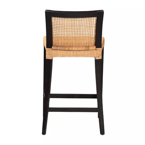 Baxton Studio Lingga Mahogany Wood and Natural Rattan Counter Height Barstool Dark Brown/Natural Brown: Fixed Height, No Assembly Required