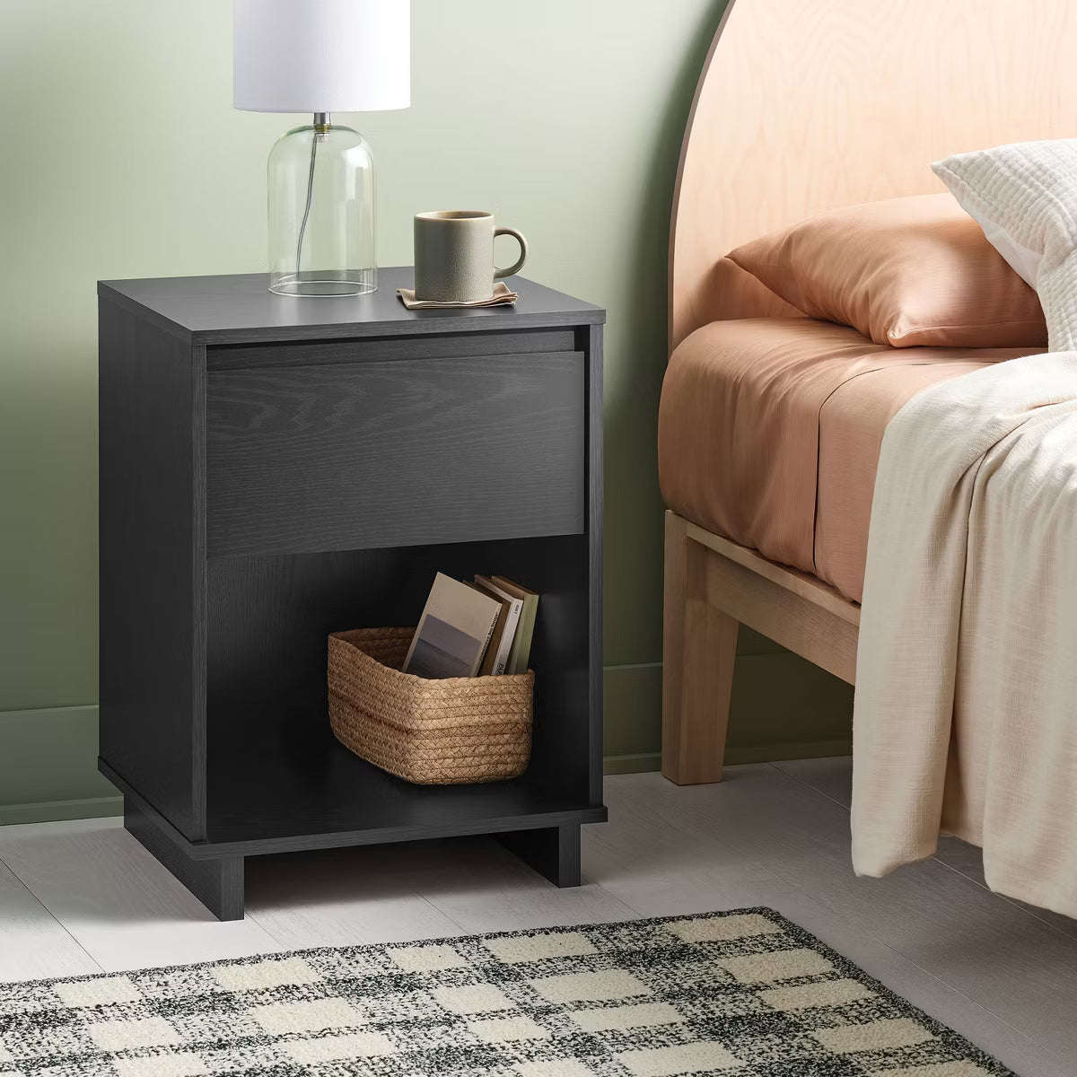 Modern Nightstand with Storage Drawer Black - Room Essentials™