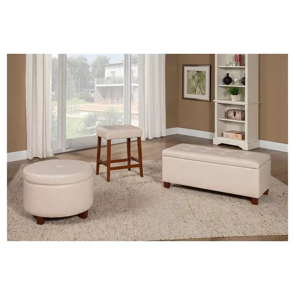 Large Round Storage Ottoman - HomePop