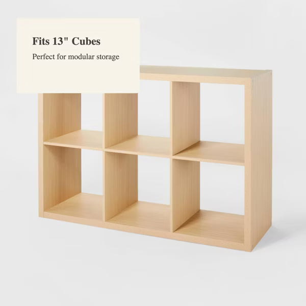13" 6 Cube Organizer Natural - Brightroom™: Multicolor Bookshelf with 6 Shelves, Cubby Storage, MDF & Particle Board