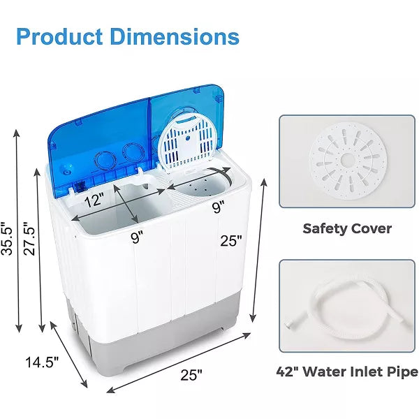 Costway Portable Twin Tub Washing Machine Washer(13.2lbs) & Spinner (8.8lbs) Grey\Blue