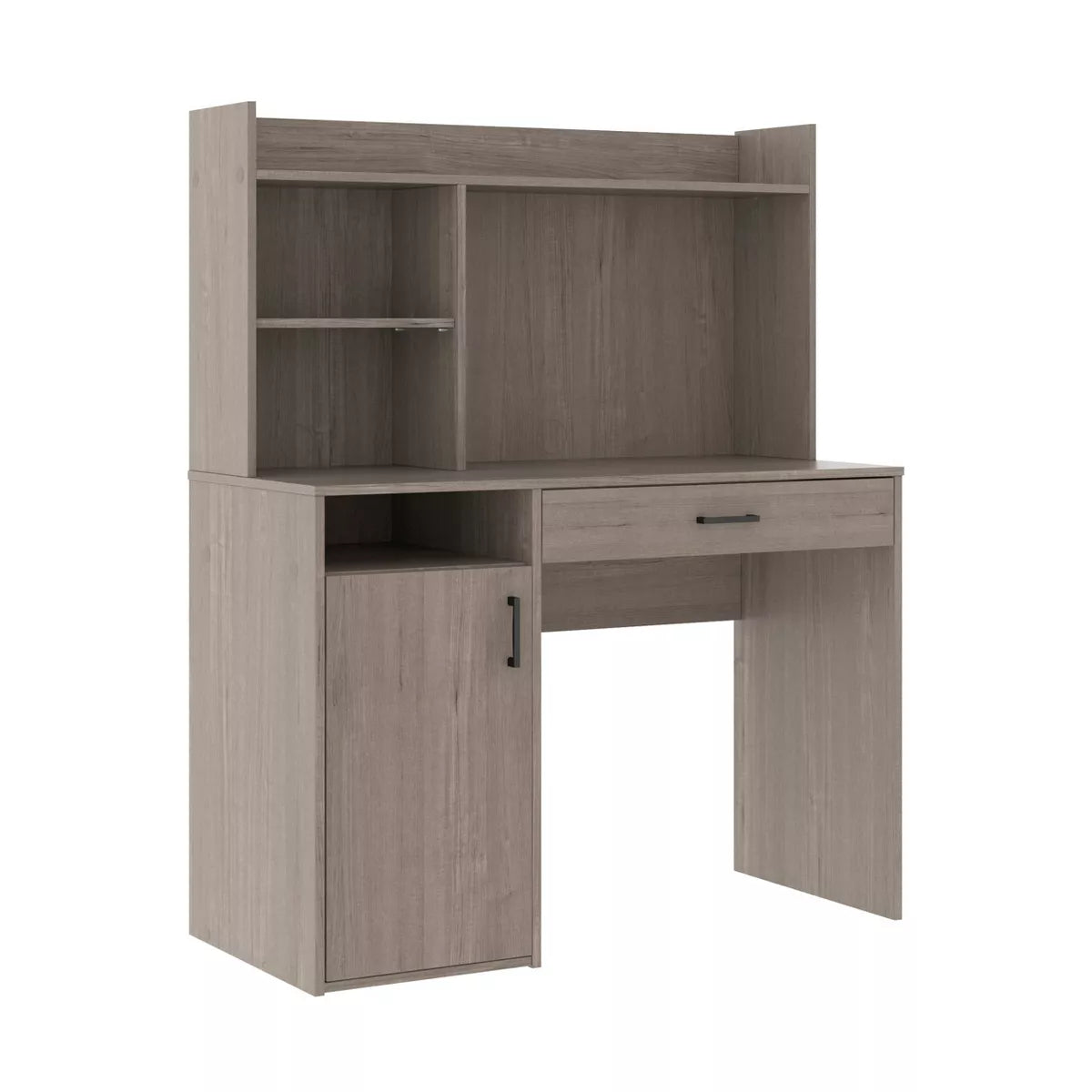 BeginningsDesk with Hutch Silver Sycamore - Sauder: Home Office Desk, Safety Stop Drawer, Cord Management