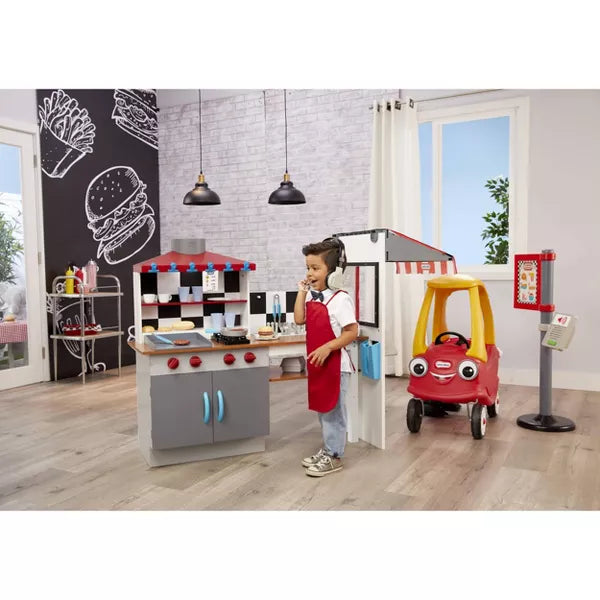 Little Tikes Drive Thru Diner Wooden Pretend Play Kitchen Toy 40pc Accessories for 2 Sided Play