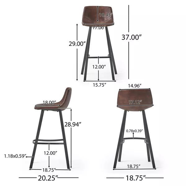 Set of 2 30" Dax Faux Leather Barstool Brown - Christopher Knight Home: Modern Low Back, Steel Frame