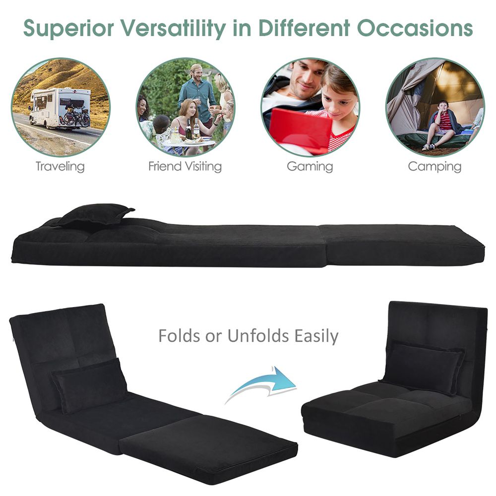 Costway Floor Folding Sofa Chair Lounger 6 Positon Adjustable Sleeper Bed Couch Recliner
