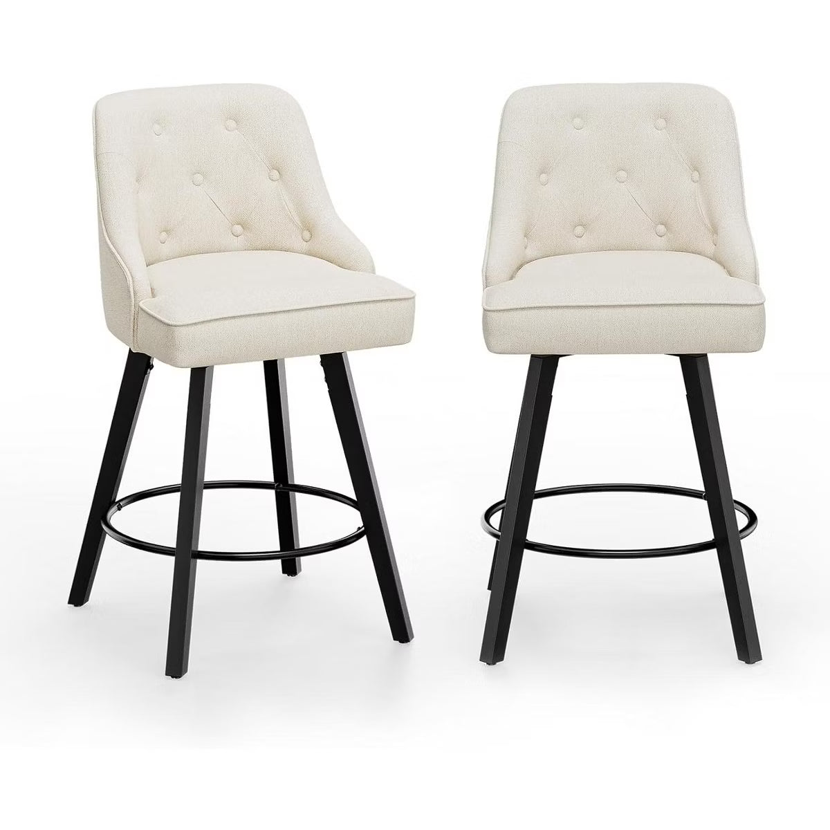 VINGLI 26" H Swivel Barstools, Upholstered Counter Stool with Back, Kitchen High Chairs Counter Height Bar Stools with Cushion, Beige 2 pack