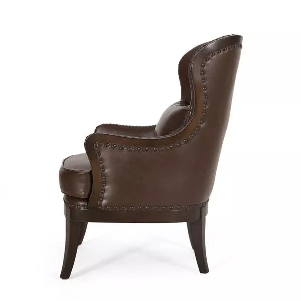 Mantua Contemporary Upholstered Accent Chair with Nailhead Trim Dark Brown - Christopher Knight Home: Faux Leather, Rubberwood Frame