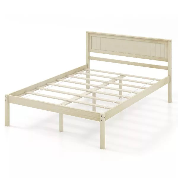 Twin Size Wooden Platform Bed Frame with Headboard Mattress Foundation Natural size full size:79.5'' x 57'' x 36'' (l x w x h)