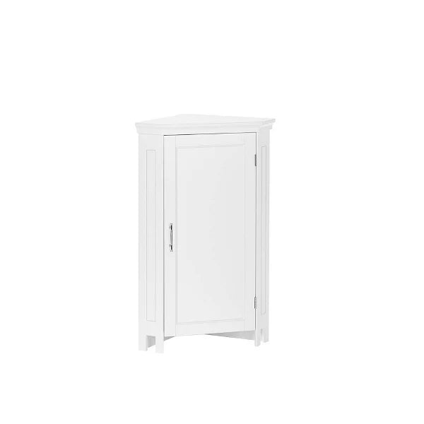RiverRidge Somerset Corner Floor Bathroom Storage Cabinet Organizer with Doors and an Adjustable Shelf - White