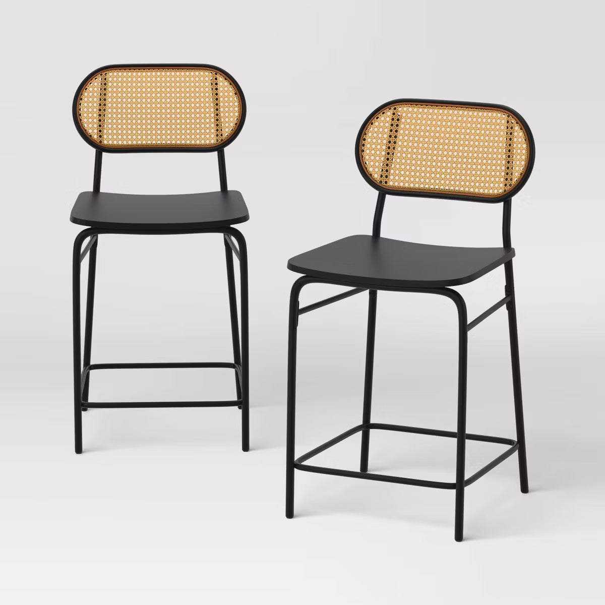 24" Set of 2 Wicker Back Metal Counter Height Barstool Black - Room Essentials
