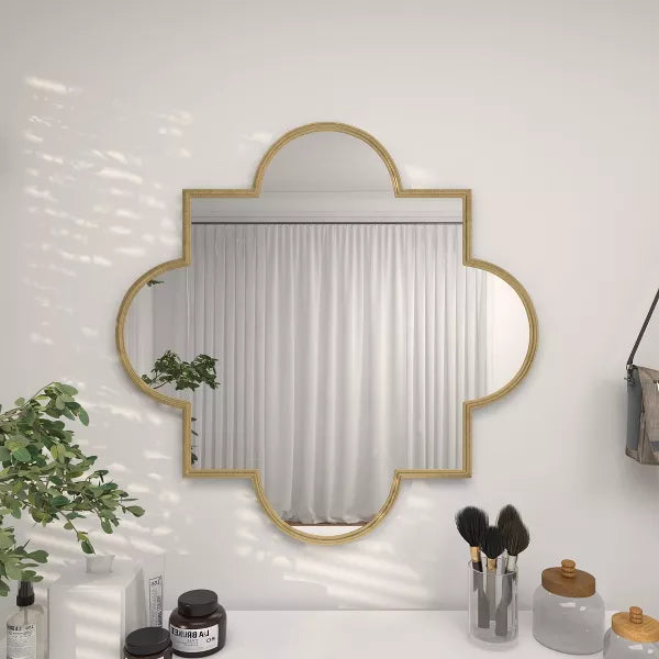 Wood Quatrefoil Wall Mirror Gold - CosmoLiving by Cosmopolitan: Contemporary Round MDF Frame, No Assembly Required