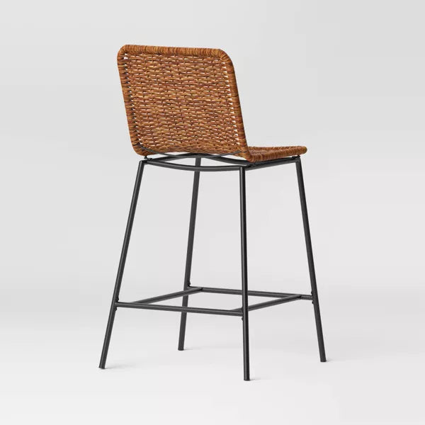 Wasson Woven Metal Leg Counter Height Barstool Tan - Threshold™: Black Frame, Jute-Like Seat, 24.2" H