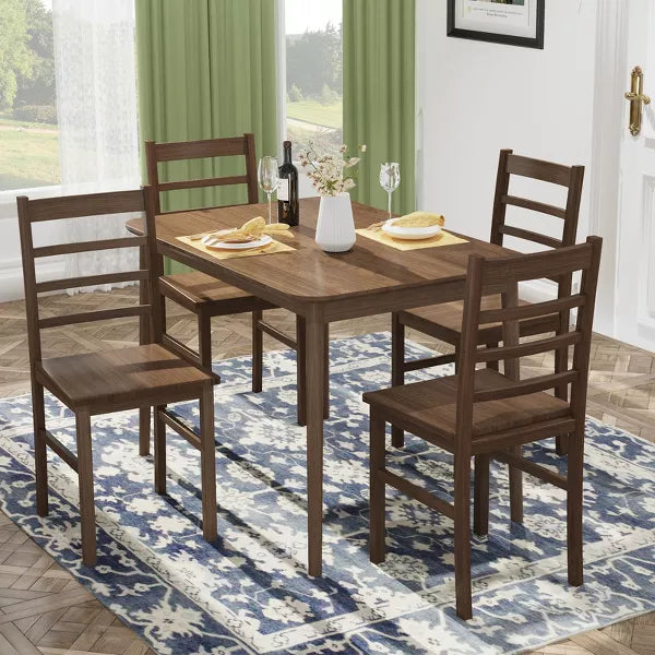 Costway Dining Chair Set of 4 Modern Kitchen Wood Chairs W/ Solid Rubber Wood Structure