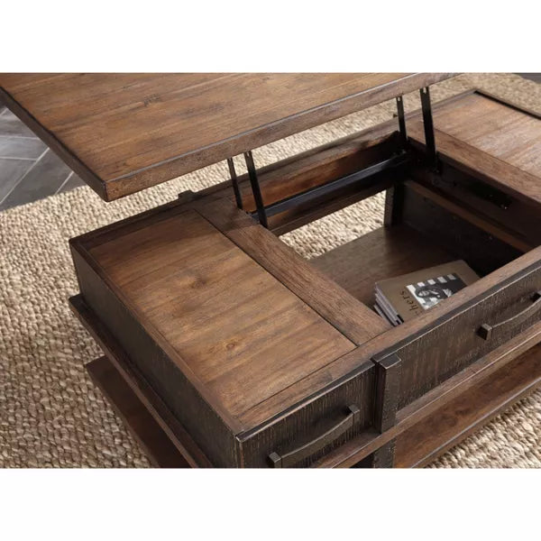 Stanah Coffee Table with Lift Top Black/Brown - Signature Design by Ashley: Storage Shelf, Rectangular, Mid-Century Modern Style