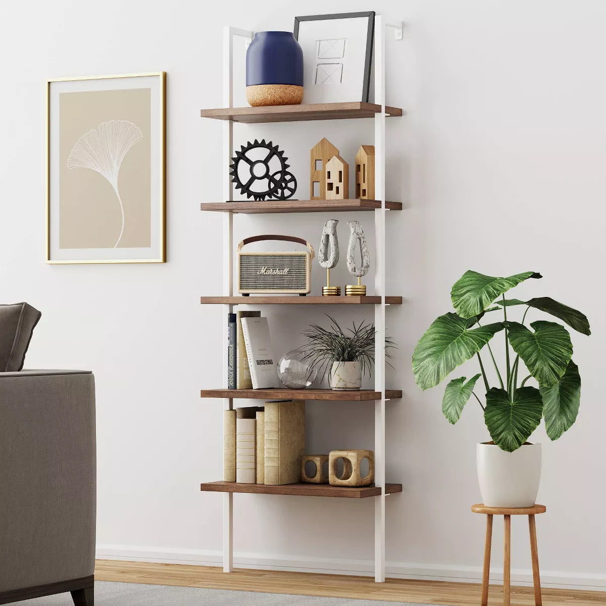 73" Theo 5 Tier Wood Wall Mount Ladder Bookshelf - Nathan James