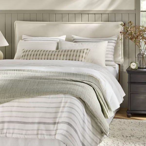 King Corduroy Upholstered Headboard Cream - Hearth & Hand™ with Magnolia: Farmhouse Style, Bed Frame Mounted