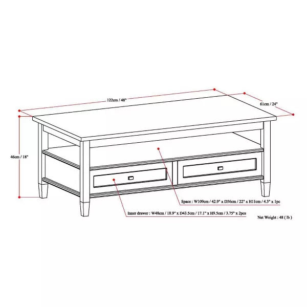 Norfolk Coffee Table - WyndenHall (Color Distressed Gray, Size 48")