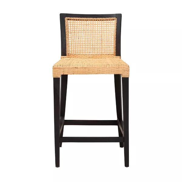 Baxton Studio Lingga Mahogany Wood and Natural Rattan Counter Height Barstool Dark Brown/Natural Brown: Fixed Height, No Assembly Required