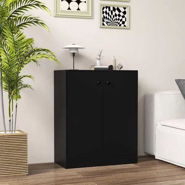 2-Door Storage Cabinet Freestanding Storage Organizer with 3-Tier Shelf Entryway Black/Brown