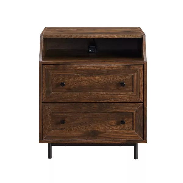 Transitional 2 Drawer Nightstand with USB Port - Saracina Home