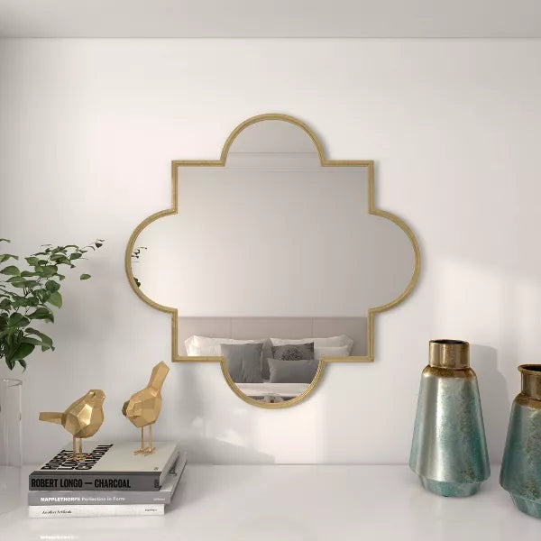 Wood Quatrefoil Wall Mirror Gold - CosmoLiving by Cosmopolitan: Contemporary Round MDF Frame, No Assembly Required